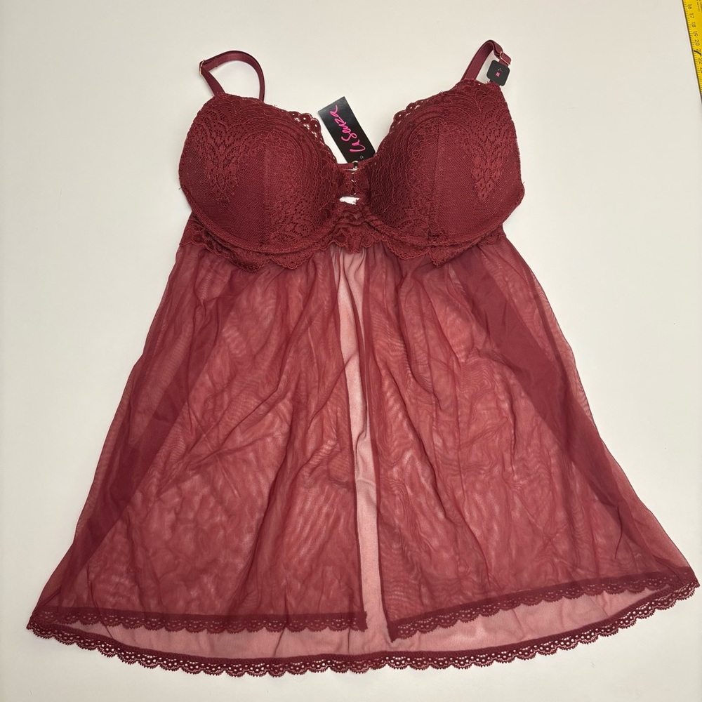 La Senza Lace Babydoll Chemise, Burgundy, Size M, NWT